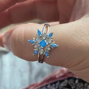 Blue snowflake sterling silver ring
